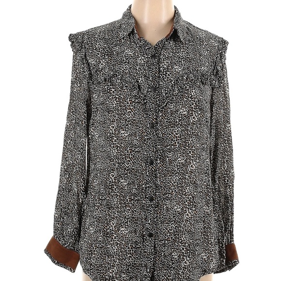 Lara Kosnovsky Leopard Print Long Sleeve Blouse with Suede Accents Size Large - Picture 1 of 7